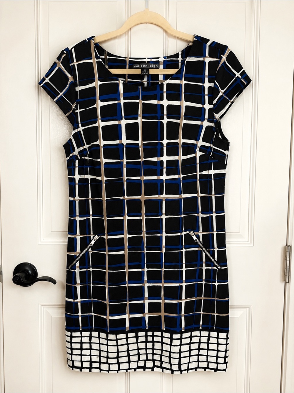 madison leigh Blue, Black & White Grid Sheath Dress
